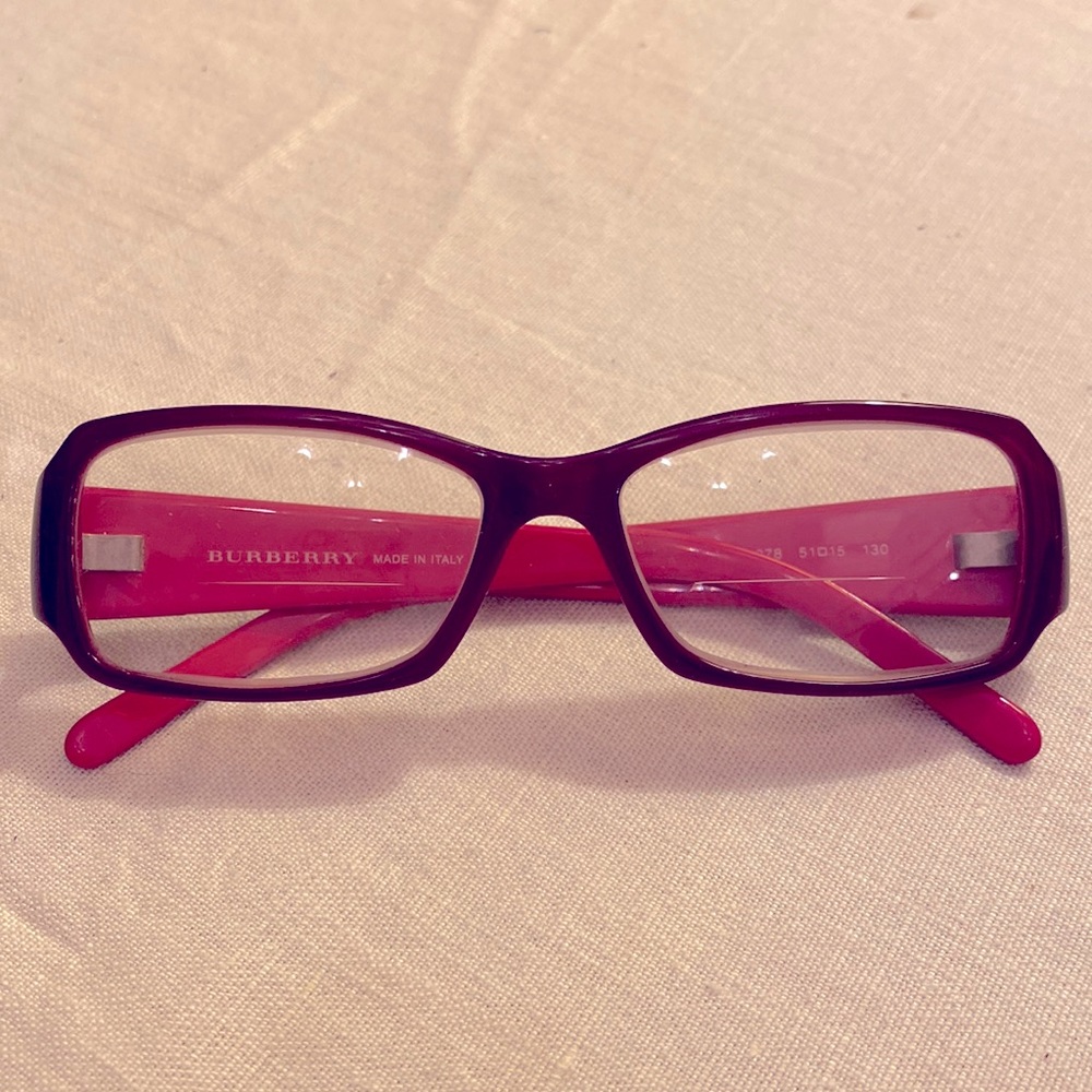 Burberry, Italian jeweled, bright red glasses frame.